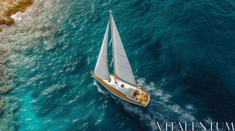 AI ART Sailing Yacht in Blue Sea: Tranquil Scene with Sunlight