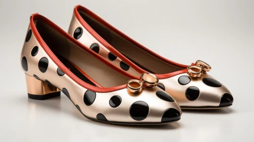 Stylish Gold Polka Dot Shoes with Red Trim