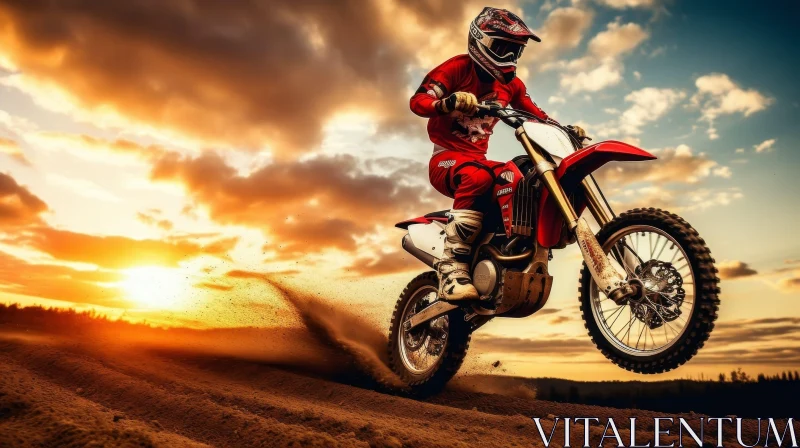 Thrilling Motocross Rider Jumping Over Sand Dune at Sunset AI Image