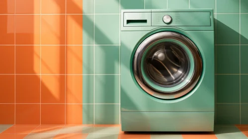 Vintage Mint Green Washing Machine in Retro Laundry Room