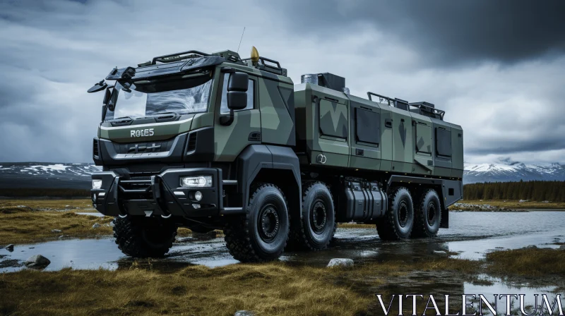 Adventure Themed Military Vehicle in Bold Structural Designs AI Image
