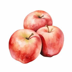 Delicate Watercolor Painting of Three Red Apples | Realistic Portrait Style