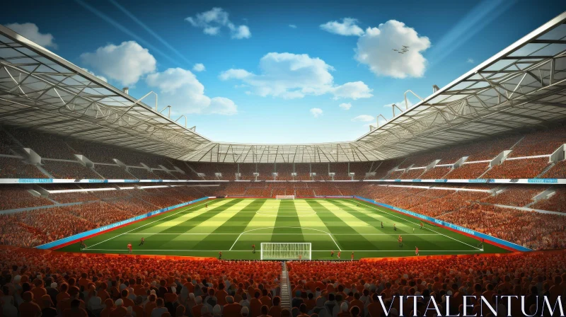 Exciting Soccer Stadium Scene with Spectators and Game Action AI Image