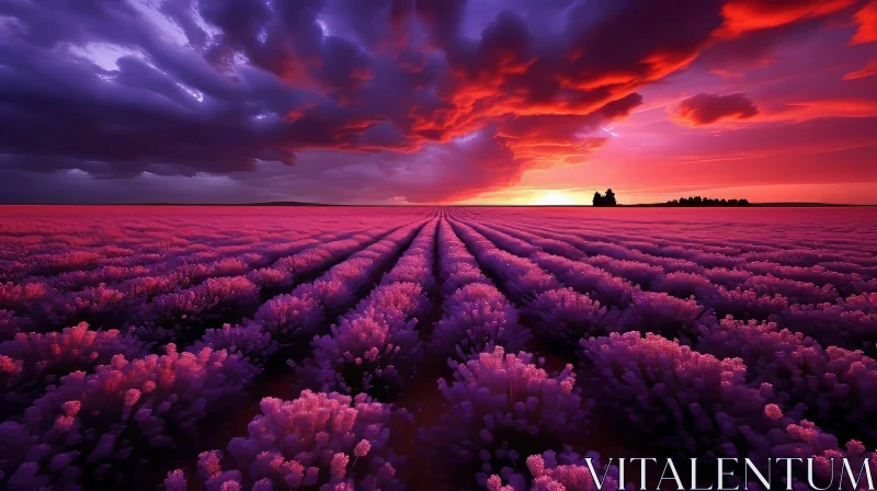 AI ART Lavender Field Sunset Landscape