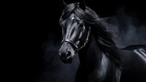 Majestic Black Horse Portrait Under Spotlight