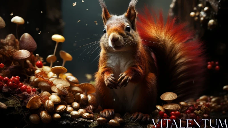 AI ART Red Squirrel on Tree Branch - Curious Expression