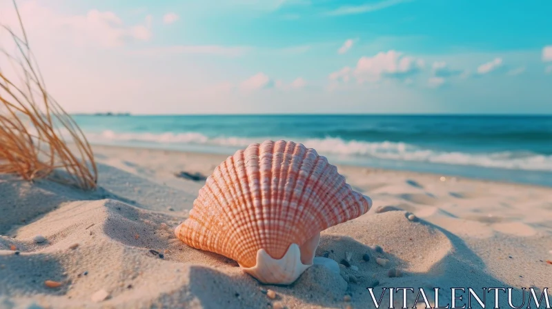 AI ART Serene Seashell Close-Up on Beach