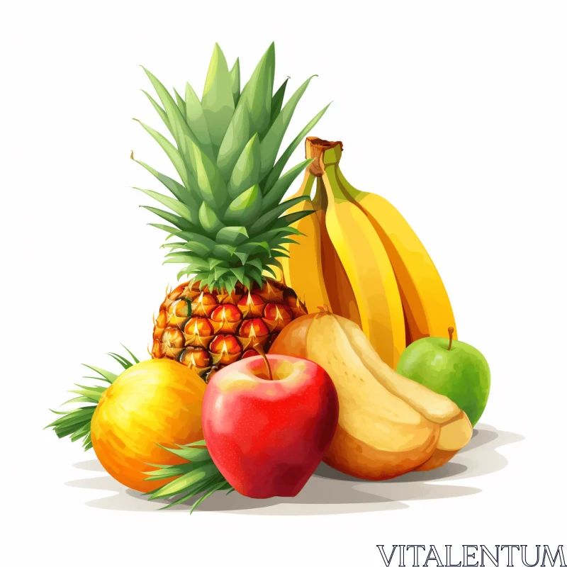 Vibrant Fresh Fruits Illustration on White Background AI Image
