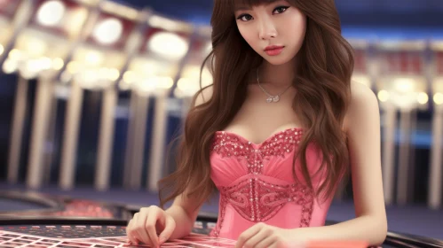 Young Woman at Casino Roulette Table