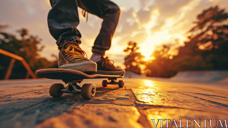Youth Skateboarding Action at Sunset AI Image