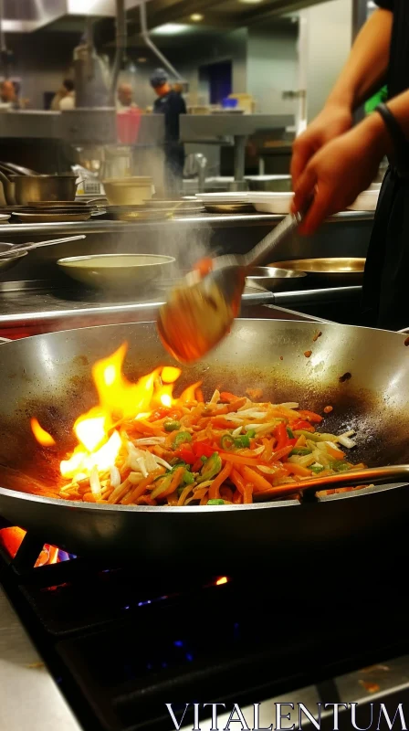 AI ART Chef Cooking Stir-Fried Vegetables in Commercial Kitchen