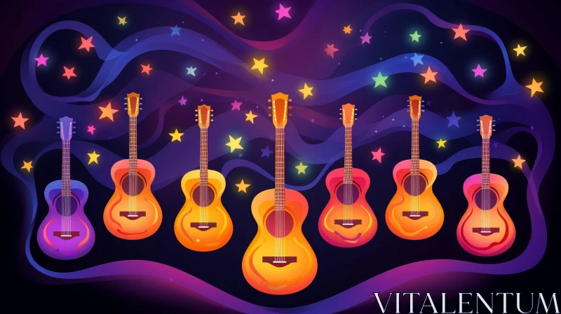 Colorful Acoustic Guitars Vector Illustration AI Image