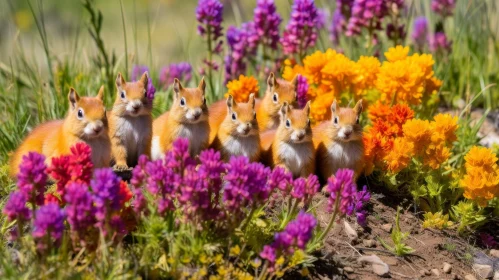 Enchanting Squirrels in a Field of Flowers