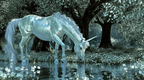 Enchanting Unicorn in Forest - Magical Nature Scene
