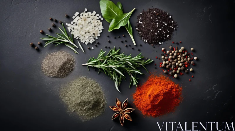 Exquisite Spice and Herb Flat Lay Composition on Black Stone Background AI Image