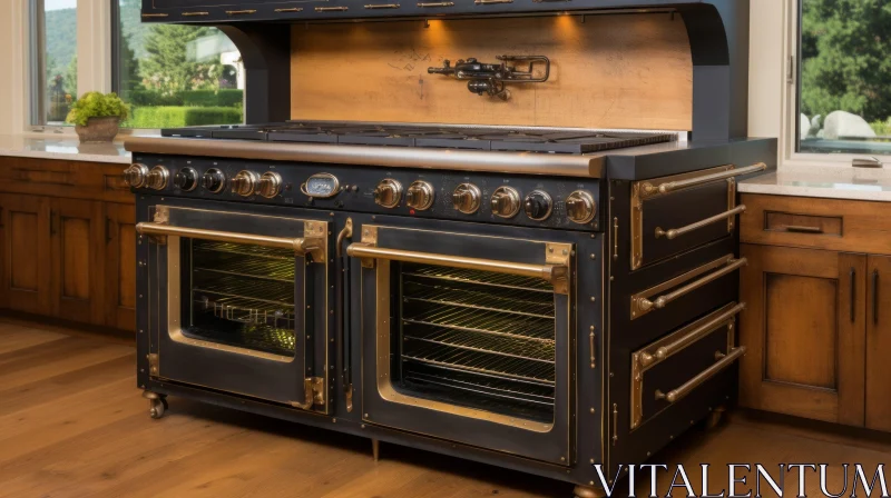 Modern Kitchen Stove with Copper Hood and Glass Doors AI Image