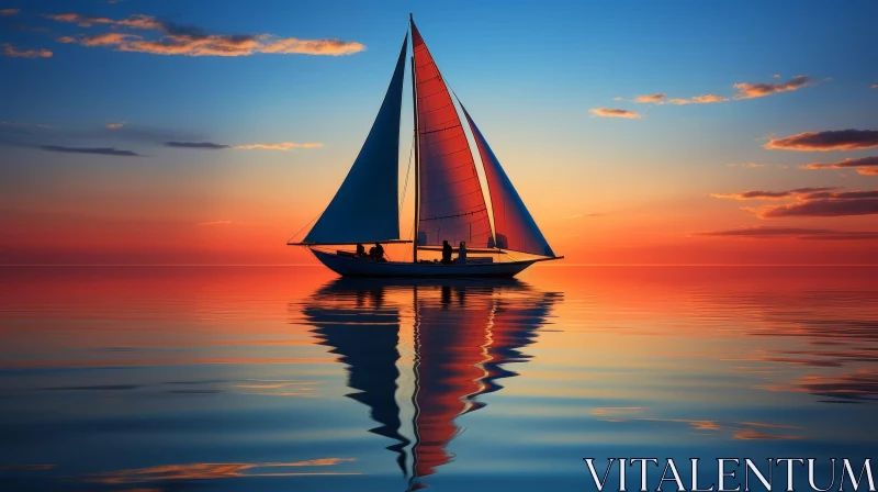 Sailboat Sunset Sea Landscape AI Image