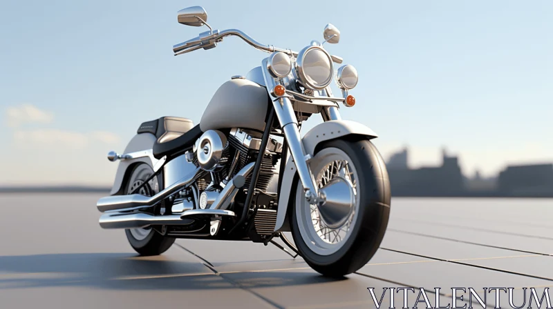 Sleek Silver Motorcycle on Cement Sidewalk | Realistic Yet Stylized AI Image