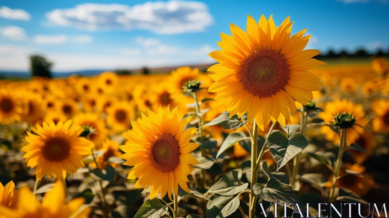 Sunflower Field Under Blue Sky AI Image