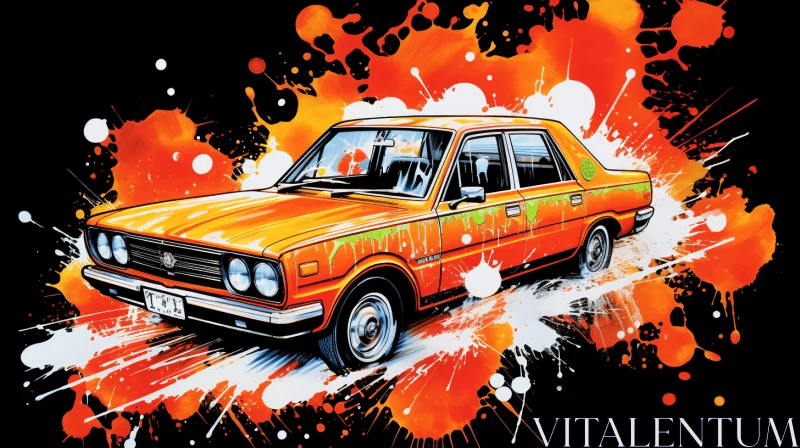 Abstract Orange Car Painting | Nostalgic Illustration | Psychedelic Artwork AI Image
