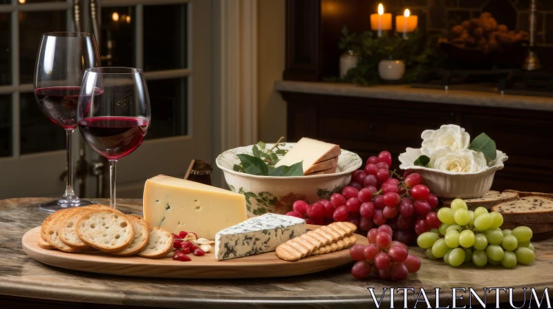 Cheese and Wine Pairing Still Life AI Image
