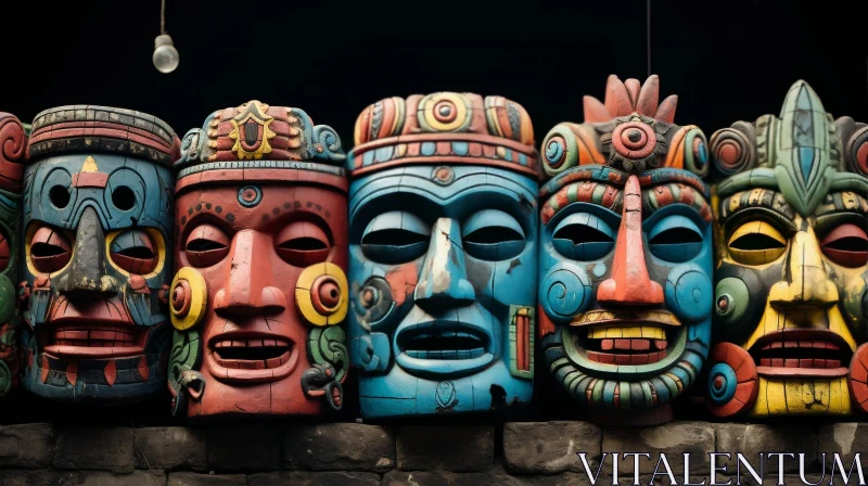 Colorful Wooden Masks with Intricate Designs - Mexican Art Inspiration AI Image