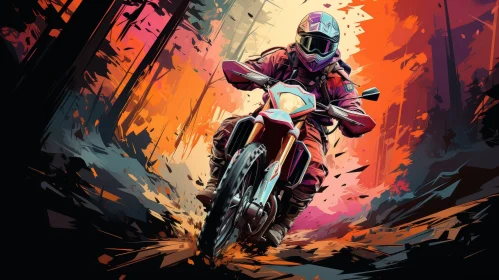 Exciting Dirt Bike Rider Painting in Forest