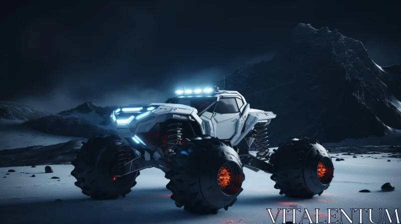 Futuristic White Rover on Snowy Planet AI Image