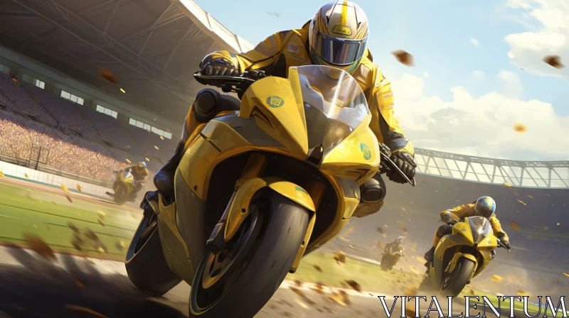 Intense Motorcycle Race: Three Riders Competing AI Image