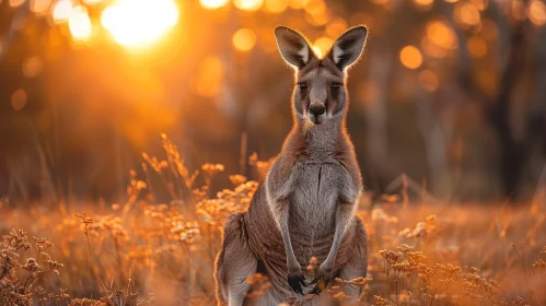 Majestic Kangaroo Portrait in Sunset Field