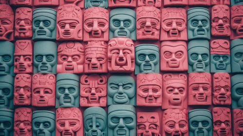 Mayan-Style Stone Masks Wall Art