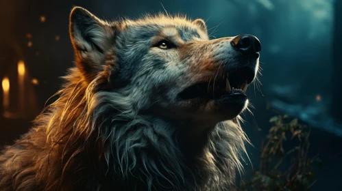 Moonlit Wolf Howling in Dark Forest