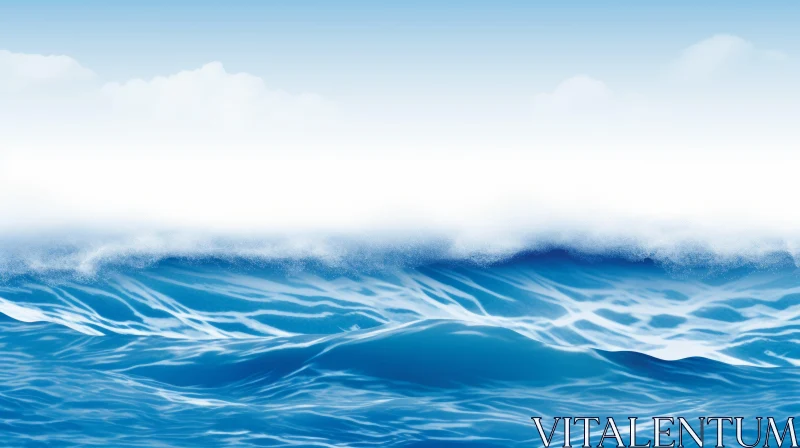AI ART Powerful Sea Wave - Blue Water and White Foam