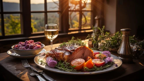 Savor the Flavors: Exquisite Roast Beef Meal with Wine