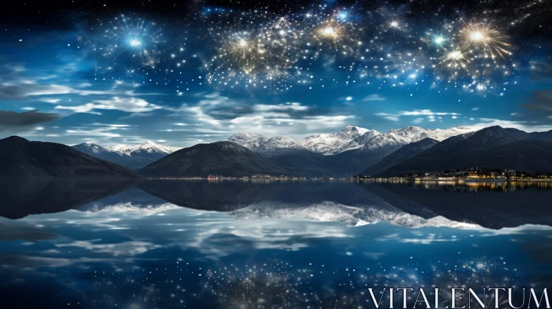 Starry Night Mountain Landscape - Serene Beauty Captured AI Image