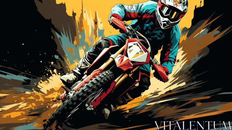 AI ART Thrilling Motocross Rider Digital Painting