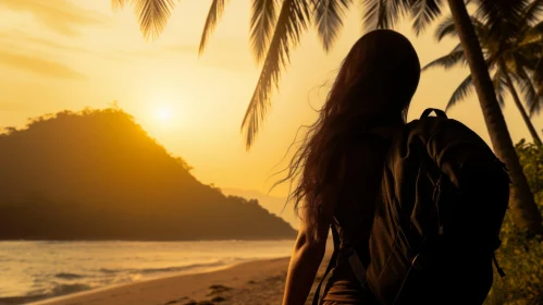 Tropical Beach Sunset with Woman