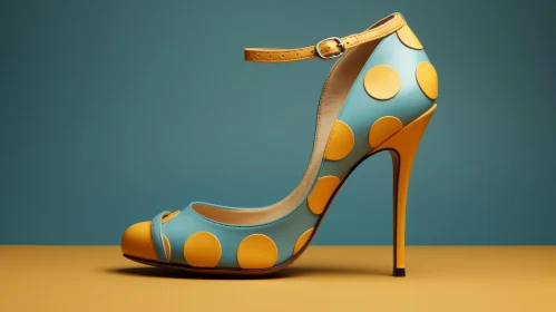 Blue High-Heeled Shoe with Yellow Polka Dots