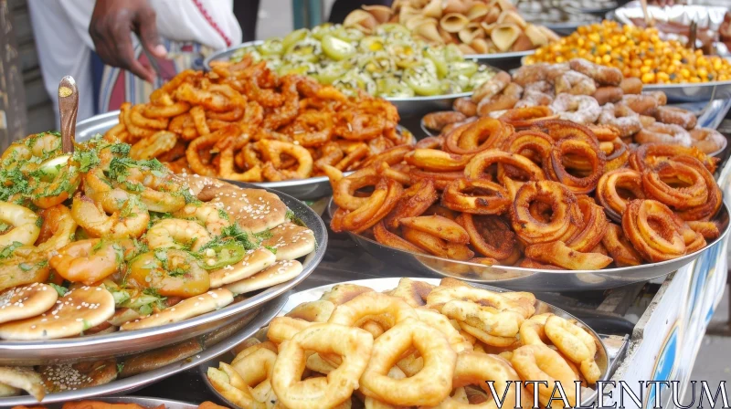 Delicious Fried Street Food on Metal Plates AI Image