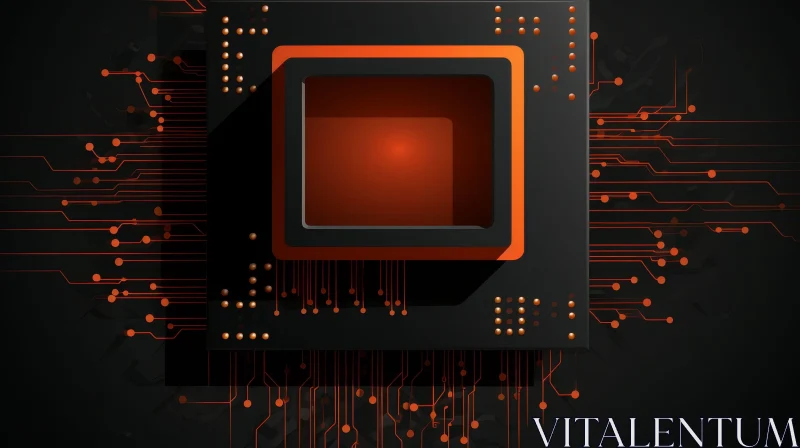 Detailed 3D Illustration of Glowing Orange Computer Chip AI Image