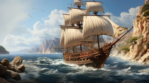 Large Sailing Ship at Sea - Digital Painting
