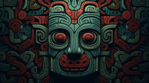 Mayan-Style Stone Mask Illustration