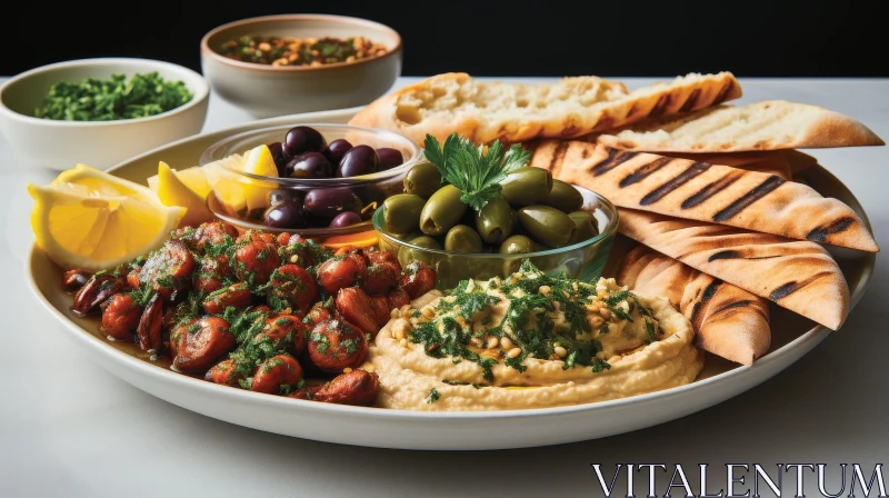 AI ART Mediterranean Food Platter with Olives and Hummus