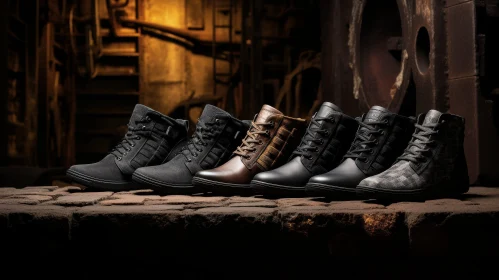Men's Boots on Industrial Background