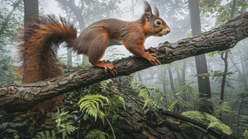 Red Squirrel on Tree Branch - Wildlife Photography