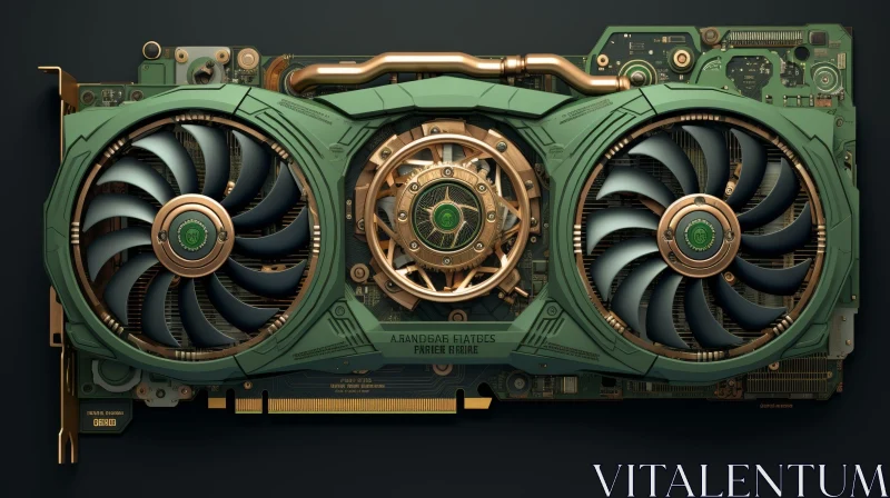Steampunk Graphics Card with Copper Fans and Golden Gear AI Image
