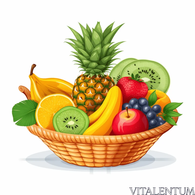 Colorful Cartoon Tropical Fruits in a Basket - Illustration AI Image