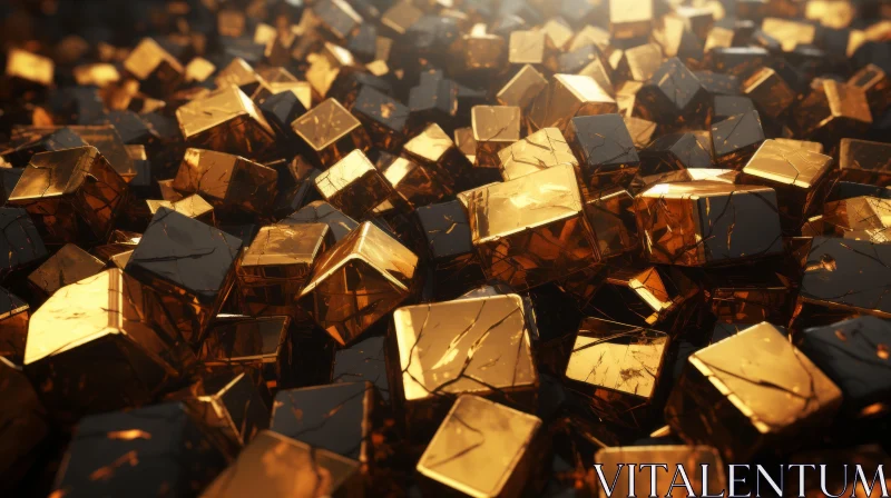 Golden Cube Abstract Metal Art AI Image