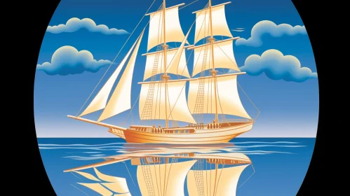 Tall Ship Vector Illustration on Blue Sea