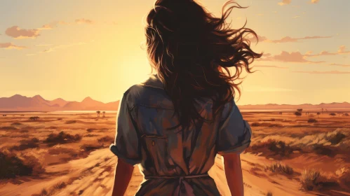 Young Woman in Desert at Sunset